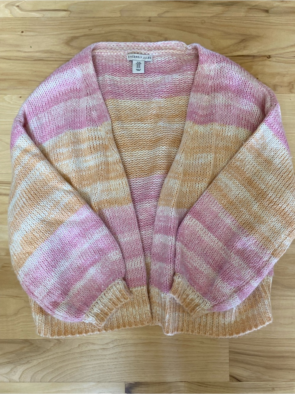 Sincerely Jules Knit Cardigan Sweater Pink & Orange Striped Sweater Medium